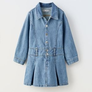NWT Zara Denim Box Pleated Dress